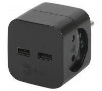 ЭРА Б0049535 Разветвитель электрический SP-2-USB-B на 2 розетки 220V + 2xUSB 2400mA, без заземл 10А (черный)