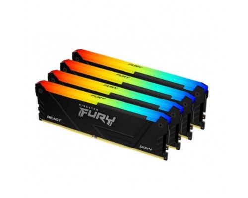 Память оперативная/ Kingston 64GB 3200MHz DDR4 CL16 DIMM (Kit of 4) 1Gx8 FURY Beast RGB