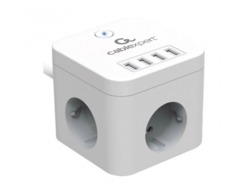 Cablexpert Сетевой фильтр Cube CUBE-3-U4-W-1.5 (3р, 10А, 4 х USB, 1.5м, ур.защиты 4+) белый, коробка