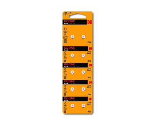 Kodak AG3 (392) LR736, LR41 KAG3-10 Max Button Cell (100/1000/80000) (10 шт. в уп-ке)