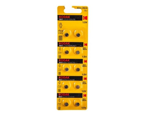 Kodak AG4 (377) LR626, LR66 KAG4-10 Max Button Cell (100/1000/98000) (10 шт. в уп-ке)
