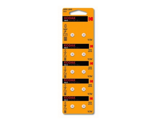 Kodak AG9 (394) LR936, LR45 KAG9-10 Max Button Cell (100/1000/70000) (10 шт. в уп-ке)