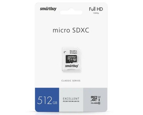 Micro SecureDigital 512GB Smartbuy Class10 UHS (с адаптером SD) (SB512GBSDCL10-01)
