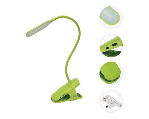 Rexant 609-036 Светильник настольный Click 4Вт, LED, 4000К, диммируемый 3 ступени, заряжаемый, на прищепке, зеленый