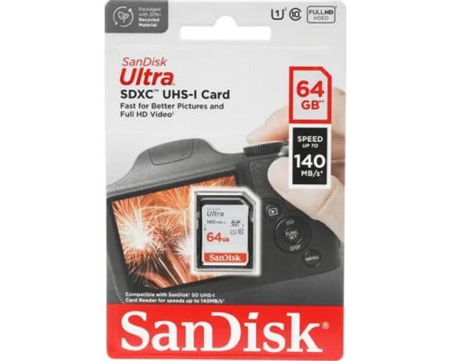 SecureDigital 64GB SanDisk Ultra SDXC Class 10 UHS-I U1 Ultra R 140MB/s &lt;SDSDUNB-064G-GN6IN&gt;