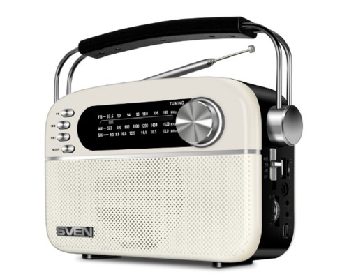 Радиоприемник Sven SRP-505 белая (3 Вт, BT, FM/AM/SW, USB, microSD, AUX, встроенный аккумулятор)