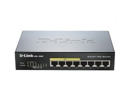 D-Link DGS-1008P/E1A Неуправляемый коммутатор с 8 портами 10/100/1000Base-T, функцией энергосбережения и поддержкой QoS (4 порта с поддержкой PoE 802.3af/802.3at (30 Вт), PoE бюджет 68 Вт)