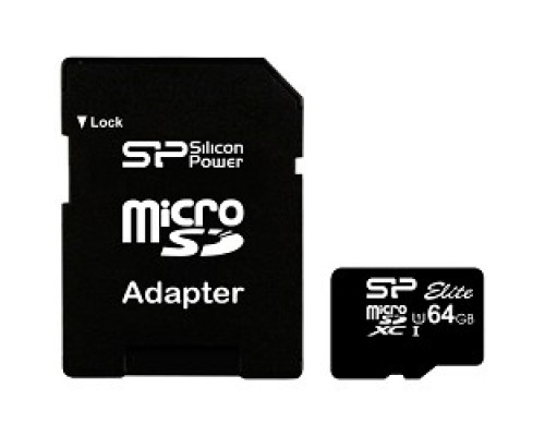 Micro SecureDigital 64Gb Silicon Power SP064GBSTXBU1V10SP MicroSDXC Class 10 UHS-I, SD adapter