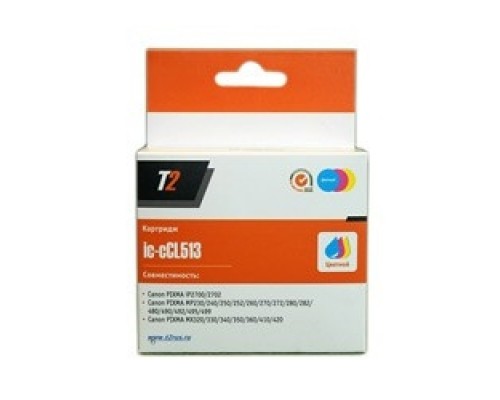 T2 CL-513 Картридж (IC-CCL513) для Canon PIXMA iP2700/MP230/240/250/280/480/490/MX320/360/410, цветной