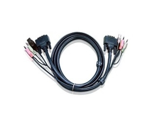 ATEN 2L-7D03U Шнур, мон+клав+мышь USB + аудио, DVI-D Single Link+USB A-Тип + 2x mini Jack(3,5мм)=&gt;DVI-D Single Link+USB B-Тип+ 2x miniJack(3,5мм), Male-Male, опрессованный, 3 метр., черный