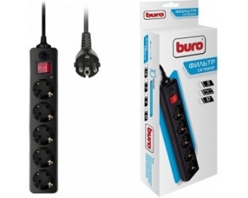 BURO Сетевой фильтр, 5 розеток, 10 метров, (500SH-10-B), черный (коробка) 992303