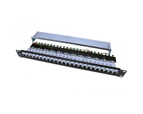 Hyperline PP3-19-24-8P8C-C5E-SH-110D Патч-панель 19, 1U, 24 порта RJ-45 полн. экран., категория 5e, Dual IDC, ROHS, цвет черный