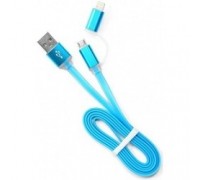 Cablexpert Кабель USB 2.0 CC-mAPUSB2bl1m, AM/microBM 5P - iPhone lightning, 1м, комбо кабель, алюминиевые разъемы, голубой, блистер
