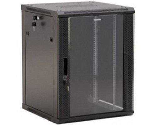 Hyperline TWB-1545-GP-RAL9004 Шкаф настенный 19-дюймовый (19), 15U, 775x 600х 450мм, стеклянная дверь с перфорацией по бокам, ручка с замком, цвет черный (RAL 9004) (разобранный)