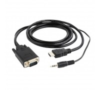 Cablexpert Кабель HDMI-VGA 19M/15M + 3.5Jack, 5м, черный, позол.разъемы, пакет (A-HDMI-VGA-03-5M)