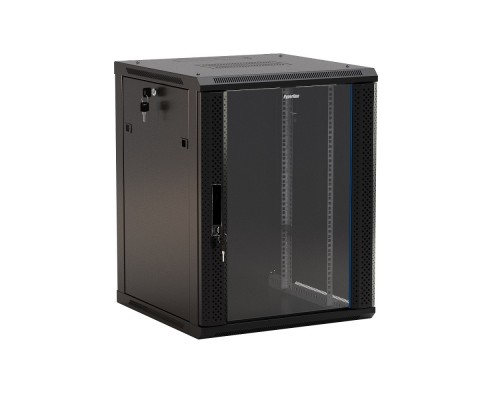 Hyperline TWB-0666-GP-RAL9004 Шкаф настенный 19-дюймовый (19), 6U, 367x 600х 600мм, стеклянная дверь с перфорацией по бокам, ручка с замком, цвет черный (RAL 9004) (разобранный)