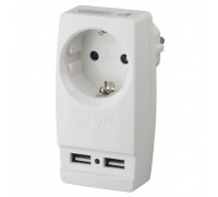 ЭРА Б0026332 Адаптер Polynom SP-1e-USB-W 1гн 220V + 2xUSB 2100mA, c заземл, (белый)