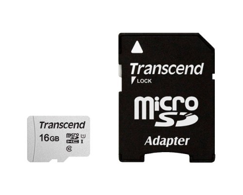 Micro SecureDigital 16Gb Transcend TS16GUSD300S-A MicroSDHC Class 10 UHS-I, SD adapter