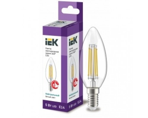 Iek LLF-C35-5-230-40-E14-CL Лампа LED C35 свеча прозр. 5Вт 230В 4000К E14 серия 360°