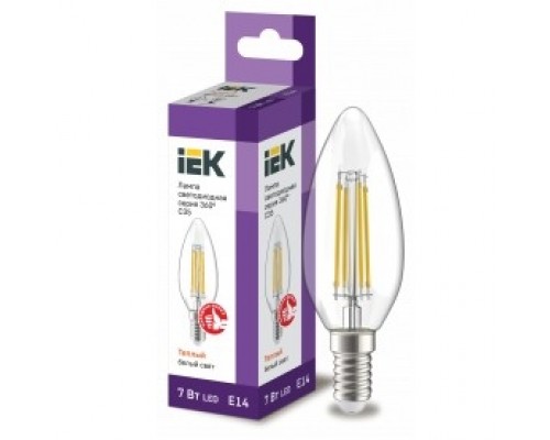 Iek LLF-C35-7-230-30-E14-CL Лампа LED C35 свеча прозр. 7Вт 230В 3000К E14 серия 360°