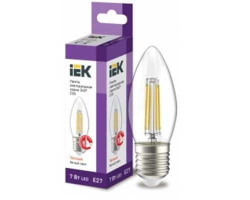 Iek LLF-C35-7-230-30-E27-CL Лампа LED C35 свеча прозр. 7Вт 230В 3000К E27 серия 360°