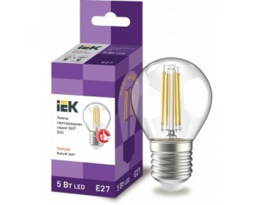 Iek LLF-G45-5-230-30-E27-CL Лампа LED G45 шар прозр. 5Вт 230В 3000К E27 серия 360°