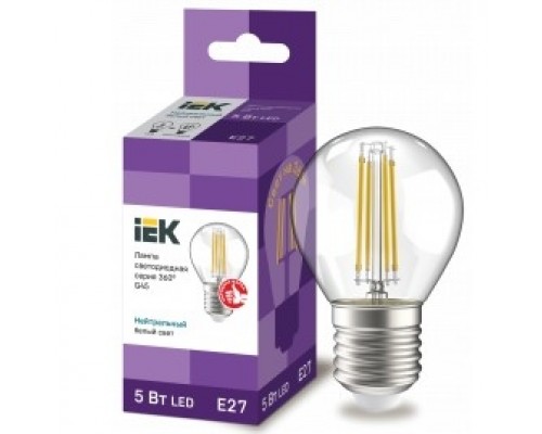 Iek LLF-G45-5-230-40-E27-CL Лампа LED G45 шар прозр. 5Вт 230В 4000К E27 серия 360°