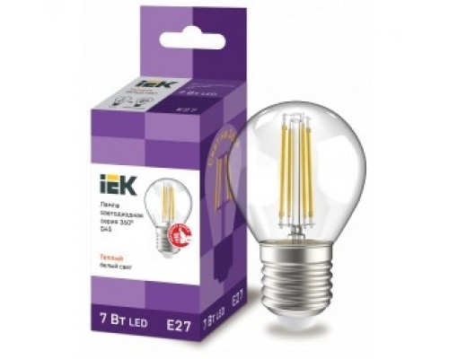 Iek LLF-G45-7-230-30-E27-CL Лампа LED G45 шар прозр. 7Вт 230В 3000К E27 серия 360°