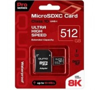 Micro SecureDigital 512Gb QUMO QM512GMICSDXC10U3 MicroSDXC Class 10 UHS-I, SD adapter
