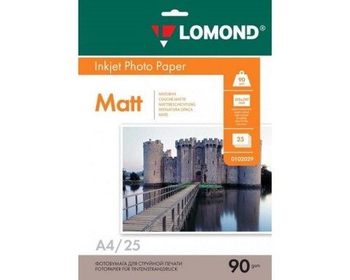 LOMOND 0102029 Фотобумага Односторонняя Матовая, 90г/м2, A4 (21X29,7см)/25л. для струйной печати.