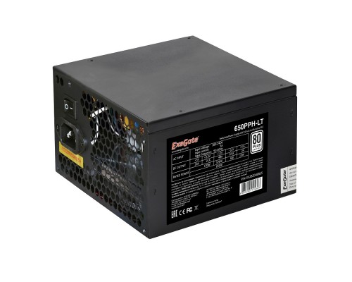 ExeGate EX282046RUS-OEM 80 PLUS® 650PPH-LT-OEM (ATX, APFC, КПД 82% (80 PLUS), 12cm fan, 24pin, (4+4)pin, PCIe, 5xSATA, 3xIDE, black, RTL)