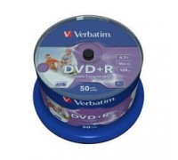 Verbatim и DVD+R 4.7Gb 16-х, Wide Photo InkJet Printable, 50 шт, Cake Box (43512 )