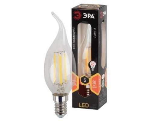 ЭРА Б0043436 Лампочка светодиодная F-LED BXS-5W-827-E14 Е14 / Е14 5Вт филамент свеча на ветру теплый белый свет