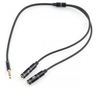 Кабель аудио Cablexpert CCAB-02-35MYHM-0.2MB. 3.5 джек 4pin(M)/2х 3.5 джек(F) наушники и микрофон, черный, 0.2м, блистер