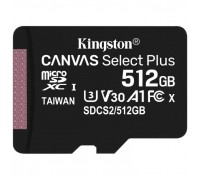 Micro SecureDigital 512Gb Kingston Class 10 UHS-I U3 Canvas Select Plus SDCS2/512GBSP w/o adapter