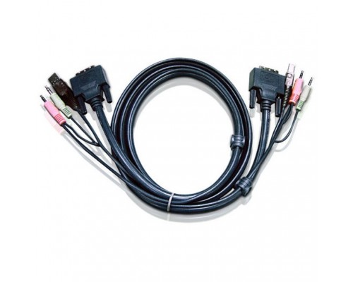 ATEN 2L-7D02U Шнур, мон+клав+мышь USB+ аудио, DVI-D Single Link+USB A-Тип+ 2xRCA=&gt;DVI-D Single Link+USB B-Тип+ 2xRCA, Male-Male, опрессованный, 1.8 метр., черный