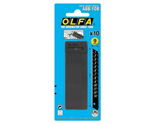 Лезвие OLFA сегментированные BLACK MAX, 9х80х0,38мм, 13 сегментов, 10шт OL-ABB-10B