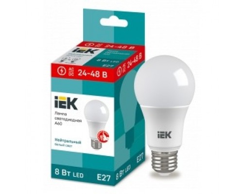 Iek LLE-A60-08-24-48-40-E27 Лампа LED A60 шар 8Вт 24-48В 4000К E27