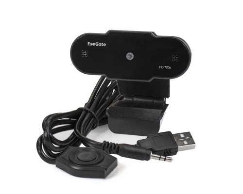 Exegate EX287385RUS Веб-камера ExeGate BlackView C525 HD (матрица 1/31,3 Мп,1280х720,720P,30fps,4-линзовый объектив,USB+35mm Jack,фиксированный фокус, микрофон с шумоподавлением, универсальное к