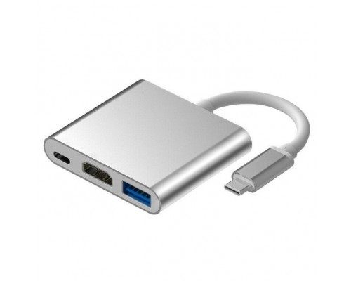 ORIENT Кабель-адаптер C028, USB3.1 Type-C (DisplayPort Alt mode) -&gt; HDMI+USB 3.0+PD(Type-C), 4K@30Hz, 0.15 метра, серебристый (31062)