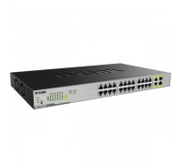 D-Link DGS-1026MP/B1A Неуправляемый коммутатор с 24 портами 10/100/1000Base-T, 2 комбо-портами 100/1000Base-T/SFP и функцией энергосбережения (24 порта PoE 802.3af/at (30 Вт), PoE-бюджет 370 Вт)