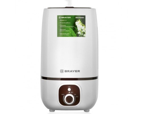 BRAYER 4700BR-WH Увлажнитель ультразвуковой , 4 л, 25 м, 13 ч., регулировка интенсивности, аромат.