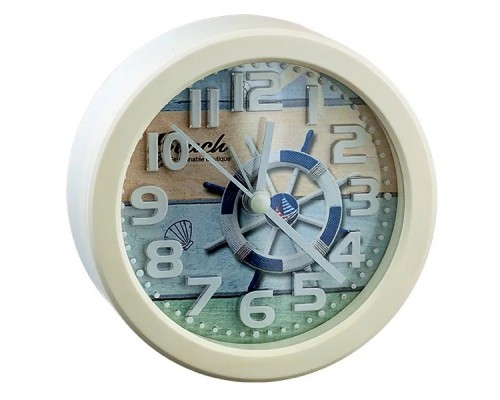 Perfeo Quartz часы-будильник PF-TC-013, круглые диам. 10,5 см, штурвал