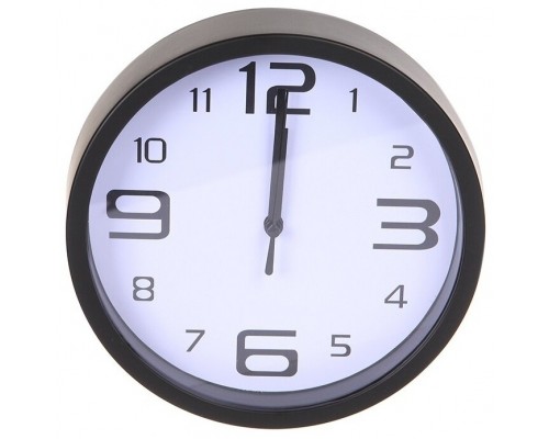 Perfeo Настенные часы PF-WC-001, круглые д. 20 см, чёрный корпус / белый циферблат