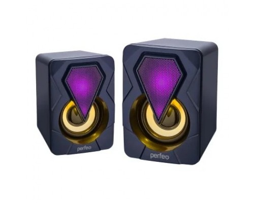 Perfeo колонки SHINE, 2.0, мощность 2х3 Вт, USB, чёрн, Game Design, LED подсветка 7 цв