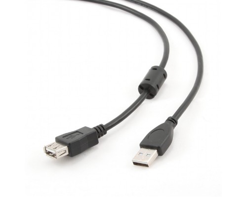 Bion Кабель удлинительный USB 2.0 A-A (m-f), позолоченные контакты, ферритовые кольца, 3м, черный BXP-CCF-USB2-AMAF-030