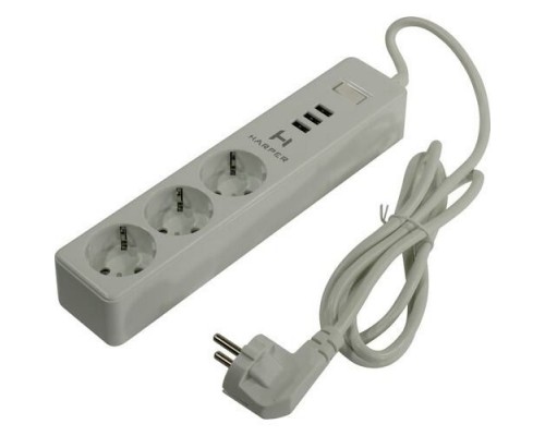 Harper Сетевой фильтр с USB зарядкой UCH-315 White (3 роз.,1,5м., 3xUSB., (3680W)16А) H00002825