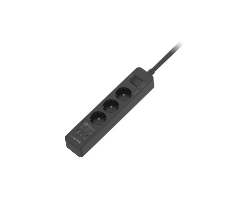 Harper Сетевой фильтр с USB зарядкой UCH-410 Black QC3.0 (3 роз.,3м.,3xUSB (max 4.8A), 4000W) H00003198