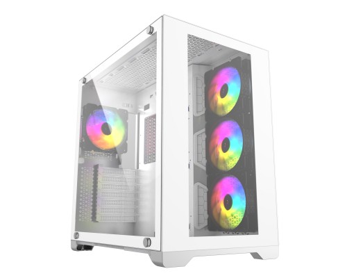 Powercase Vision White, Tempered Glass, 4х 120mm 5-color fan, белый, ATX (CVWA-L4)