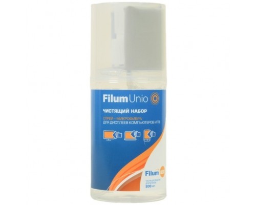 Filum Unio Набор для чистки (спрей + микрофибра) мониторов и оптики, 200 мл (CLN-SM-200ICD)